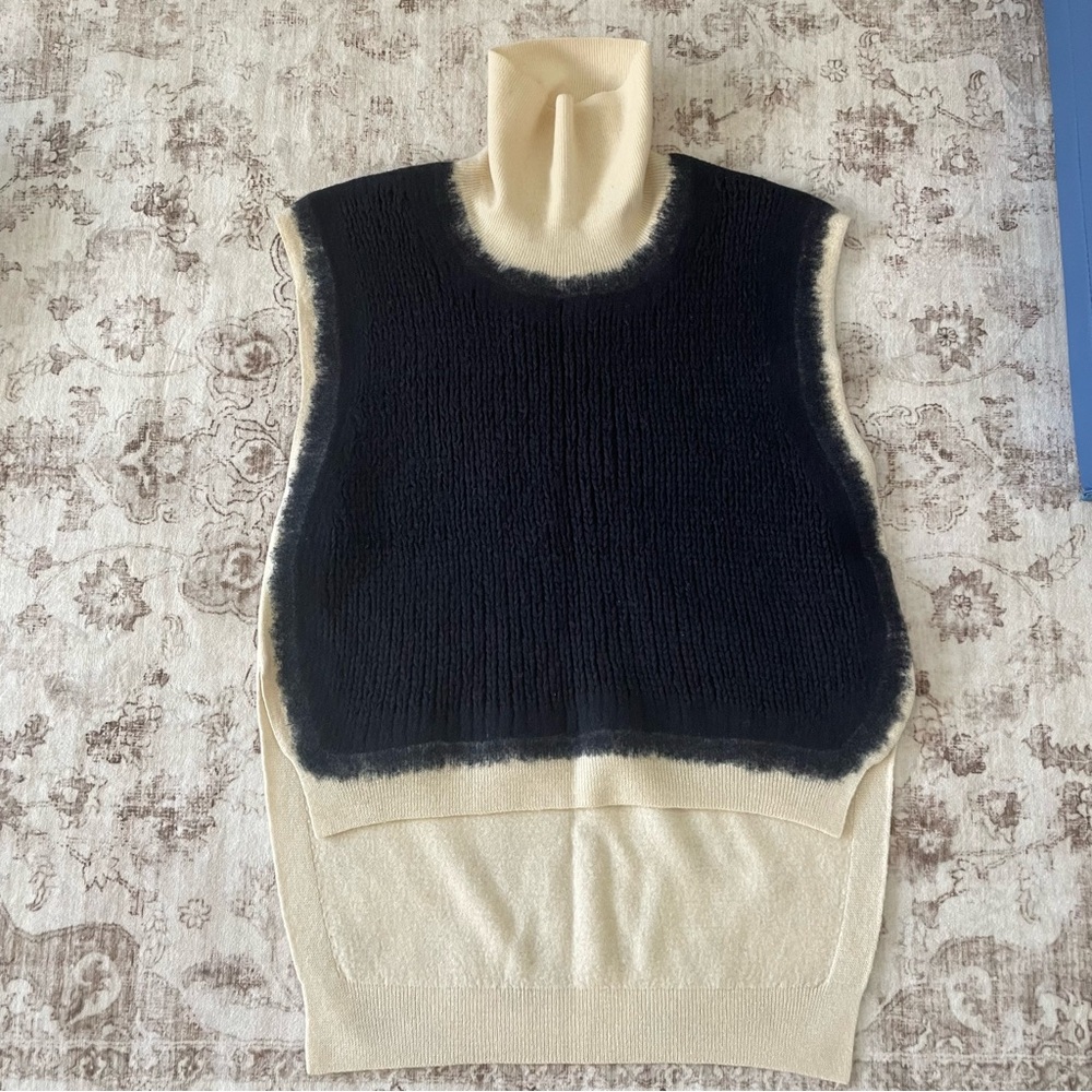 3.1 Phillip Lim Cream and Black Sleeveless Turtleneck Sweater